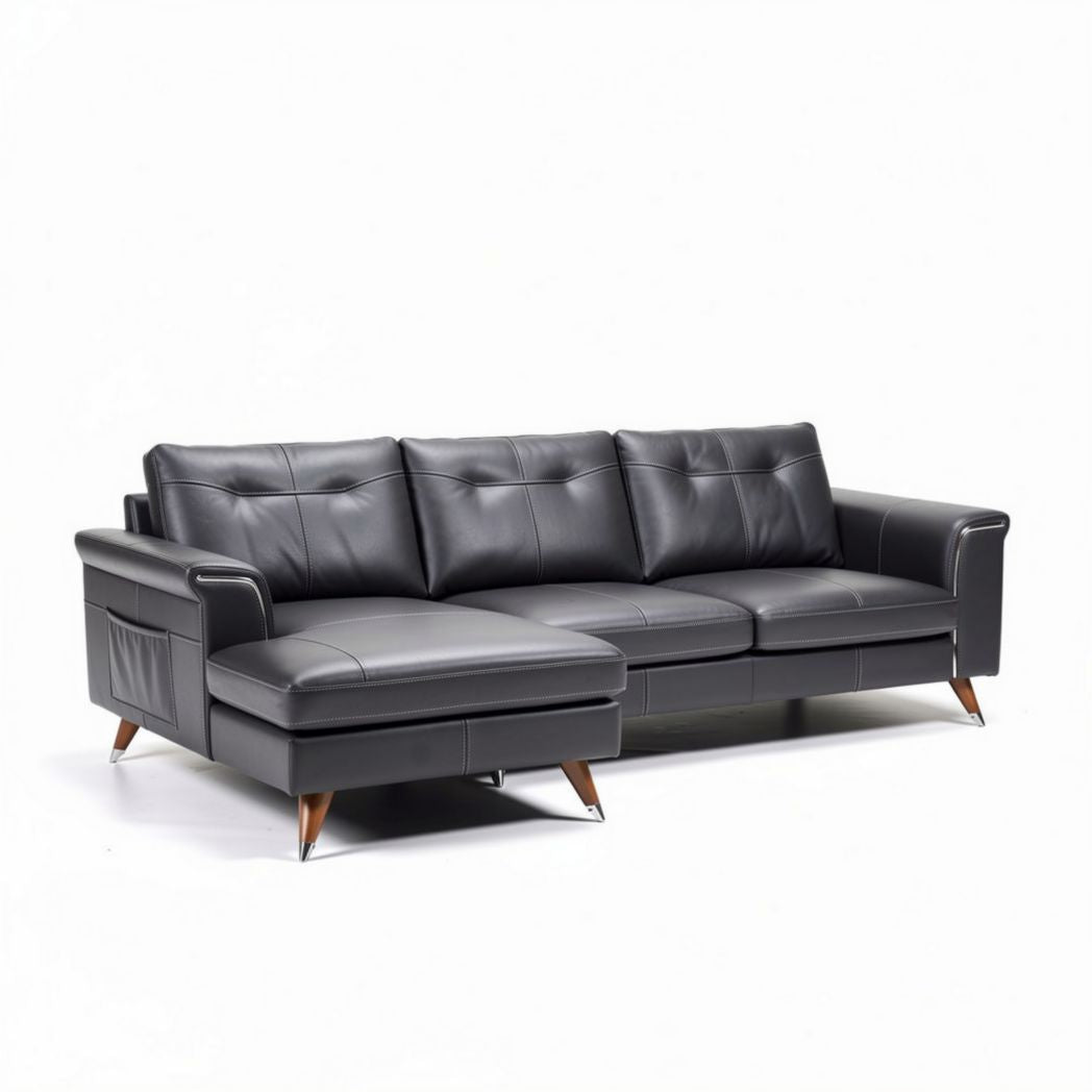 Canapé d'angle en simili cuir noir dimensions 230 x 90 x 85cm