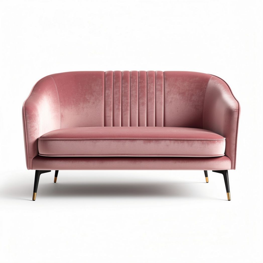 Canapé deux places en velours rose dimensions 150 x 80 x 75cm