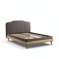 Lit double en bois avec tête de lit rembourrée gris 200 x 160 x 100cm
