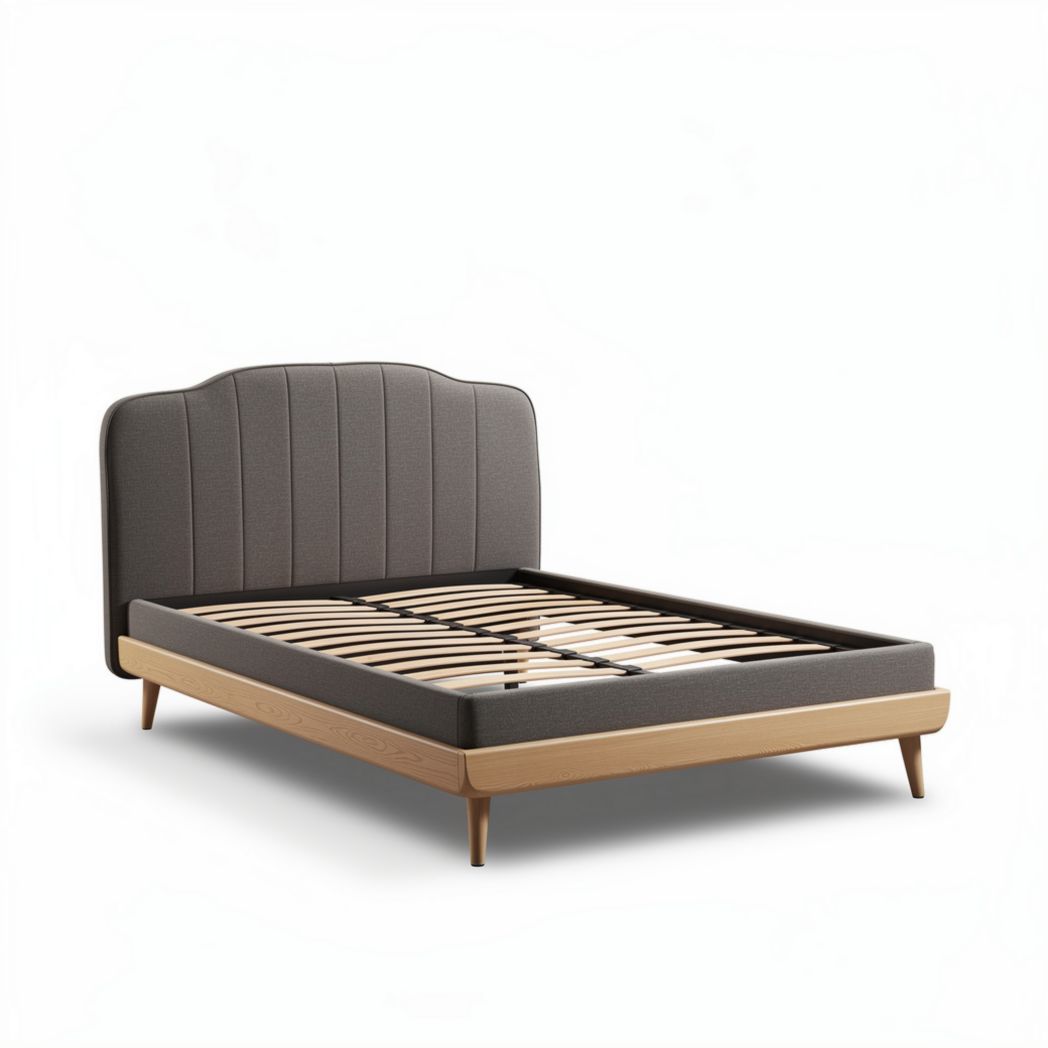 Lit double en bois avec tête de lit rembourrée gris 200 x 160 x 100cm