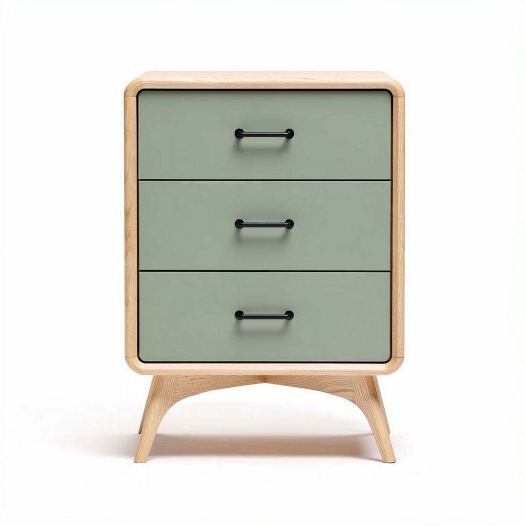 Commode en bois de hêtre avec trois tiroirs vert clair 40 x 30 x 60cm