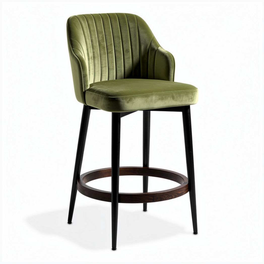 Tabouret de bar en velours vert avec pieds en bois noir 40 x 40 x 100cm
