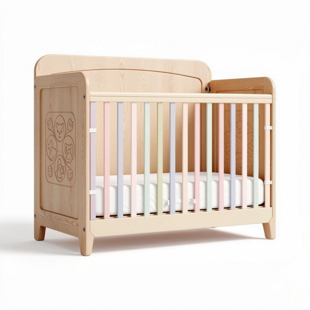 Lit bébé en bois de hêtre naturel avec barrières 120 x 60 x 90 cm