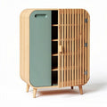 Meuble de rangement en bambou et vert avec portes lattes dimensions 80 x 50 x 100cm