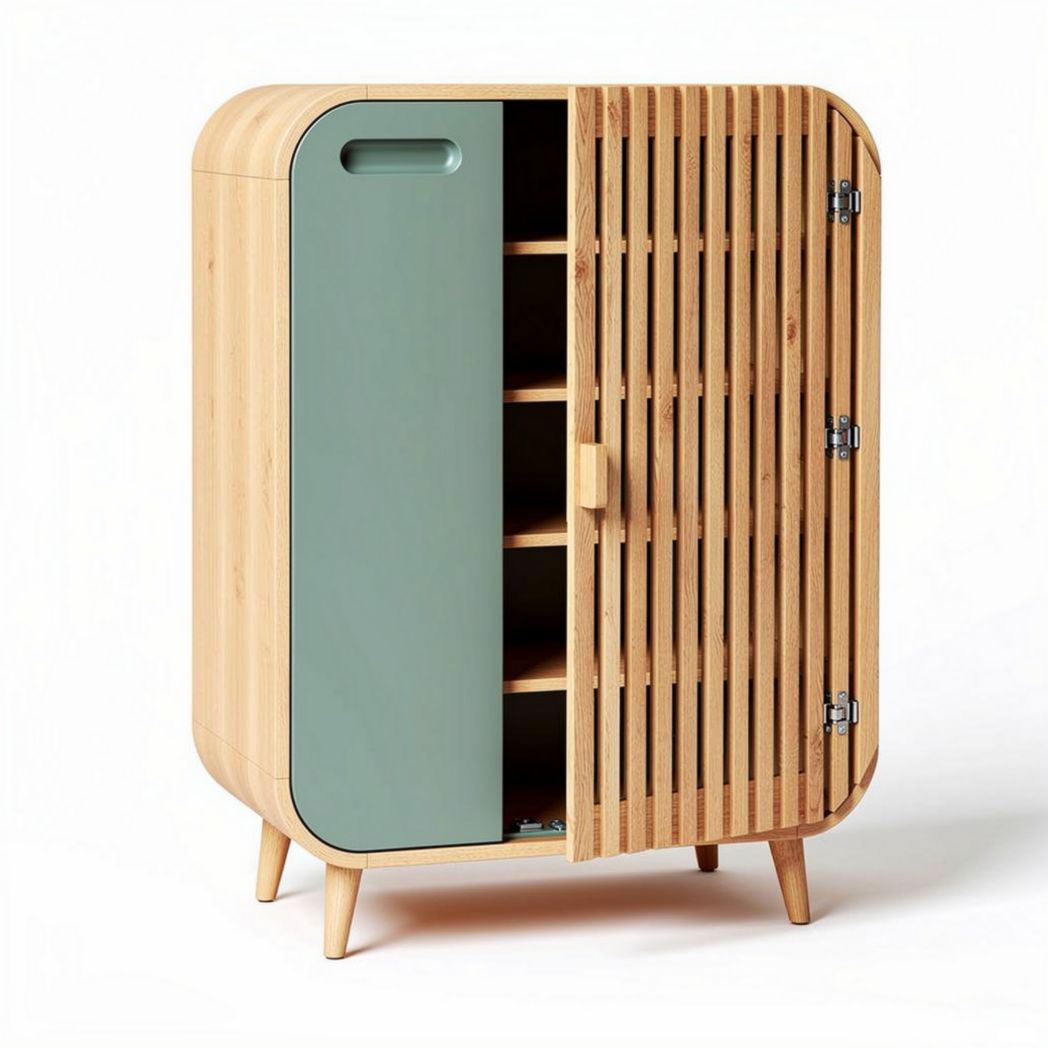 Meuble de rangement en bambou et vert avec portes lattes dimensions 80 x 50 x 100cm