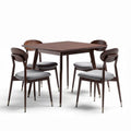 Table rectangulaire en bois marron avec quatre chaises grises dimensions 150 x 90 x 75cm