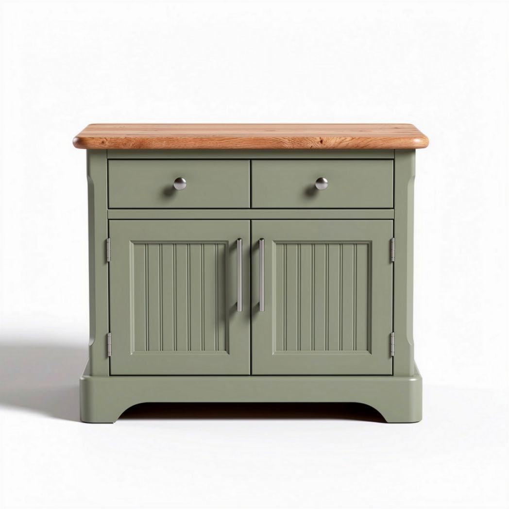 Meuble de rangement en bois avec deux tiroirs et finition verte 80 x 45 x 80 cm